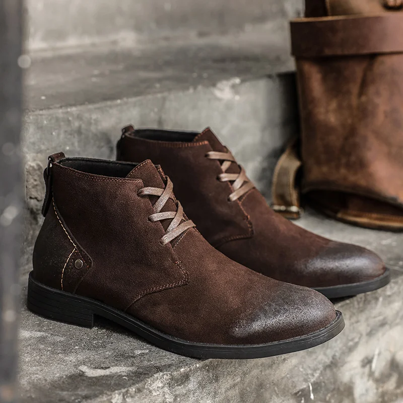 Leather Work Flats - New Cow Suede Ankle Boots Handmade