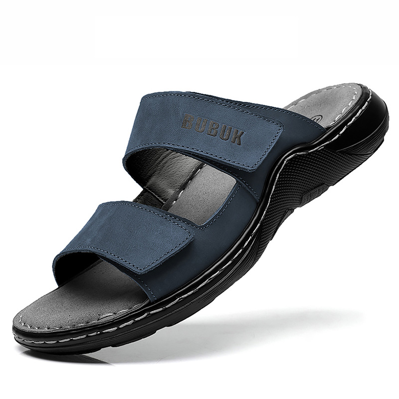Leather Work Flats - First-Layer Cowhide Men's Sports Sandals, Open-Toe