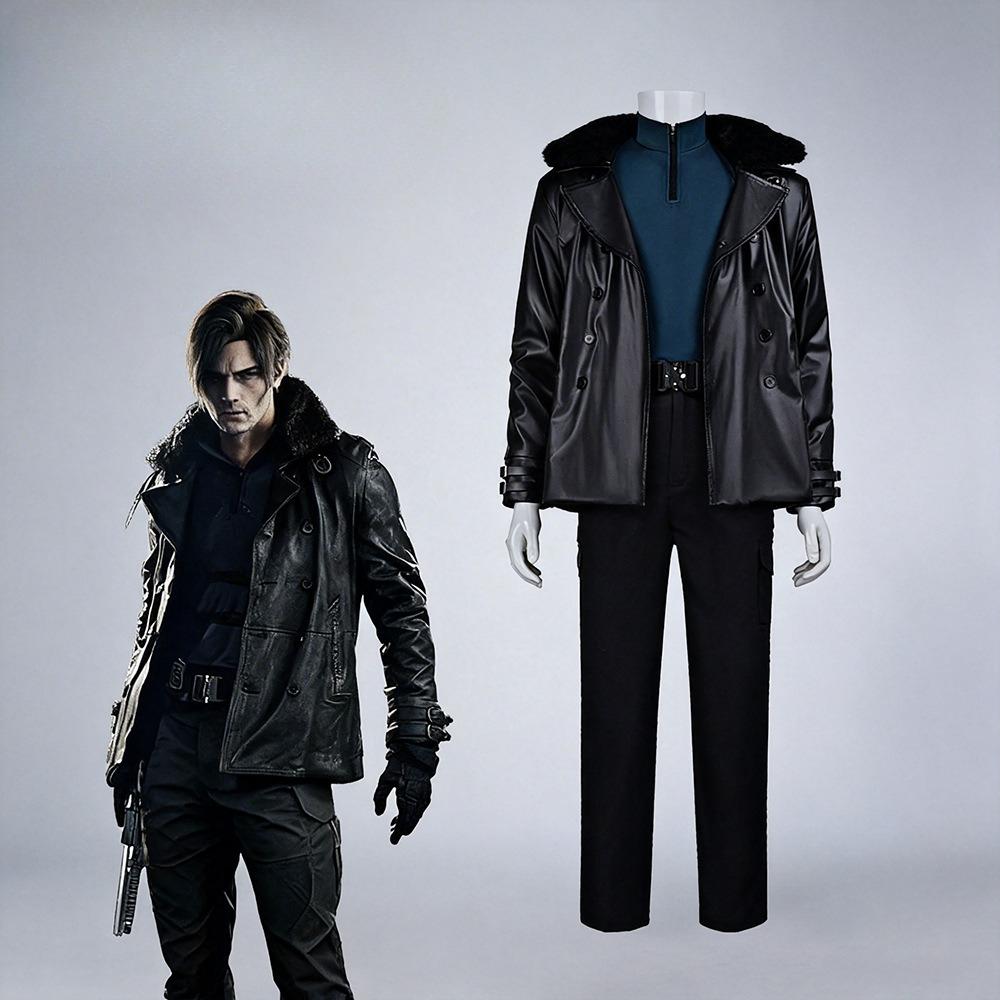 Leather Work Jacket - Game Leon Kennedy Re9 Evil Cosplay
