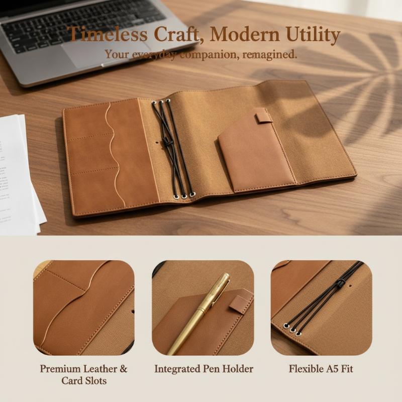 Leather Work Notepad - @*Refillable Crazy Horse Leather Binder Organizer