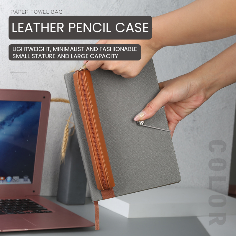 Pu Leather Pen Holder Zippered - Leather Work Notepad review and price