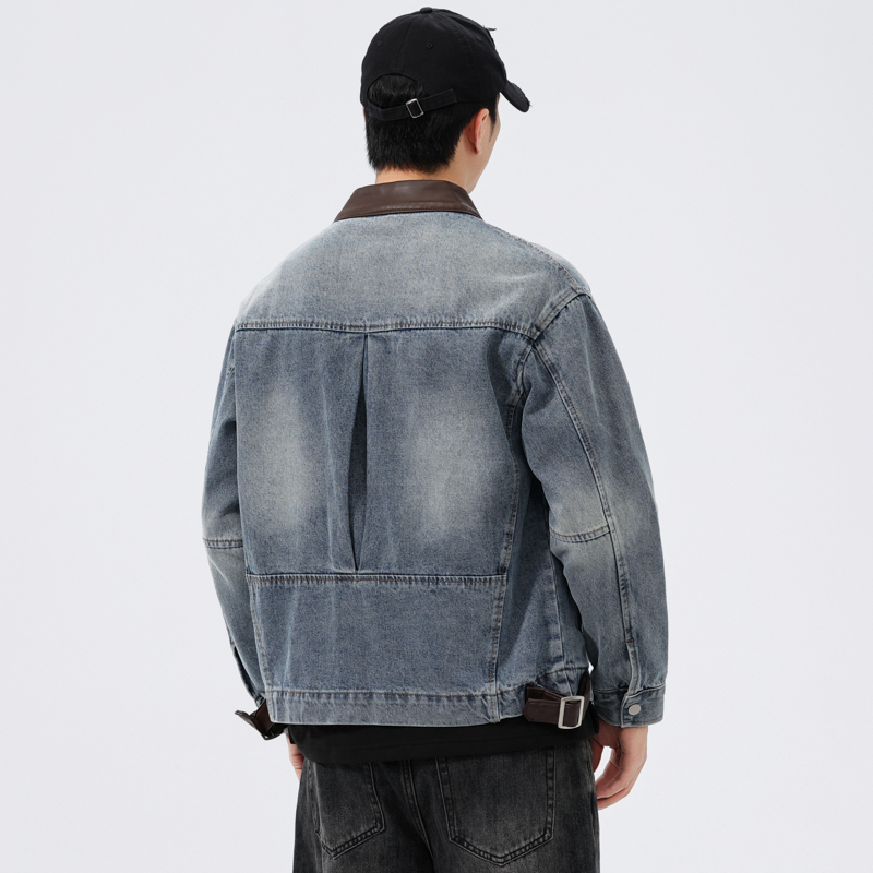 Stand Leather Collar Denim Jac - Leather Work Jacket review and price