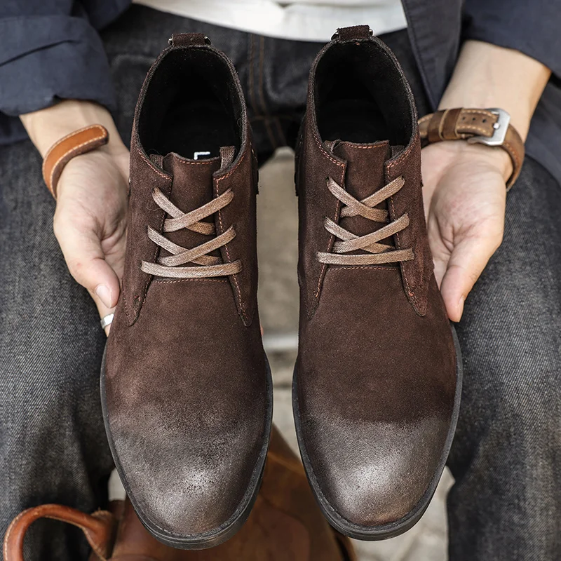 New Cow Suede Ankle Boots Hand - Leather Work Flats review and price