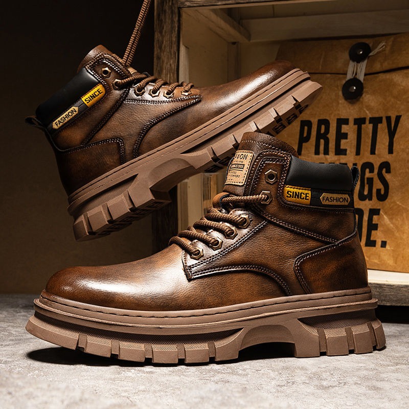 Vintage Men Platform Ankle Boo - Leather Work Flats review and price