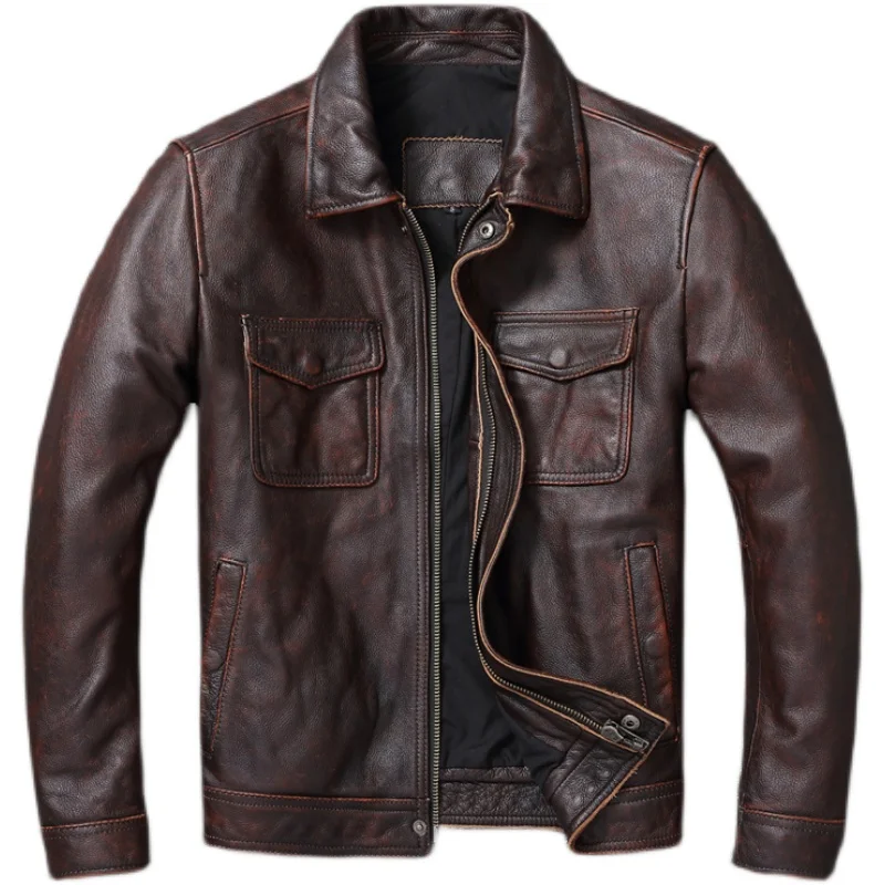 Vintage Brown Red Genuine Leat - Leather Work Jacket review and price
