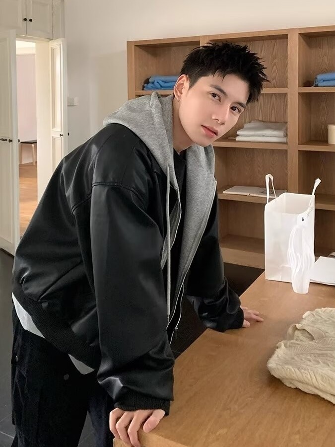 Men's Hooded PU Leather Jacket - Leather Work Jacket review and price